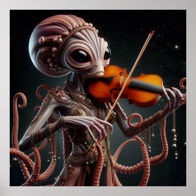 Poster Octopus De Alienígena De Espaço Que Reproduz Violi (Frente)