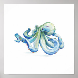 Poster Octopus de Aquarela Azul