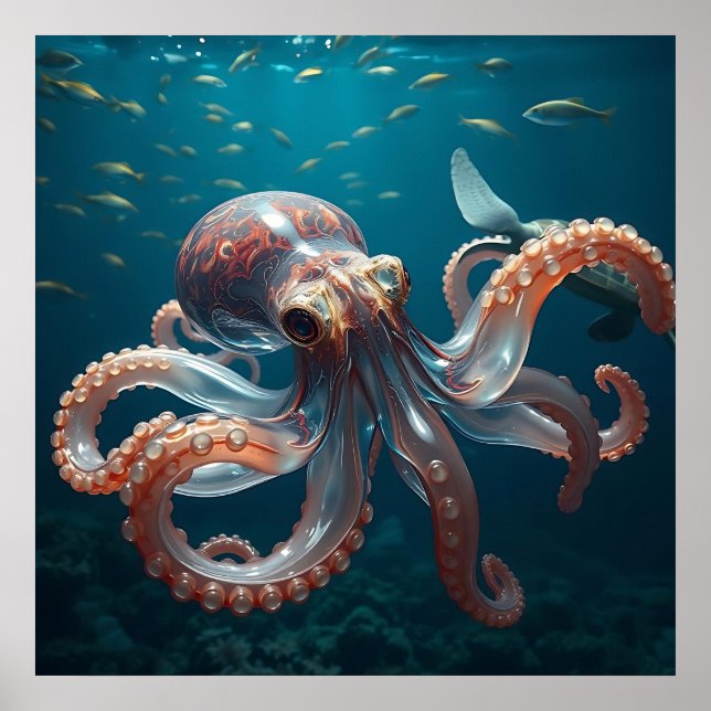 Poster Octopus de Glassas no Mar Profundo (Frente)