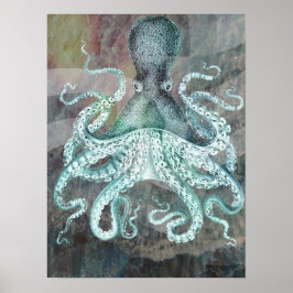 Poster Octopus de Vintagem Náutica