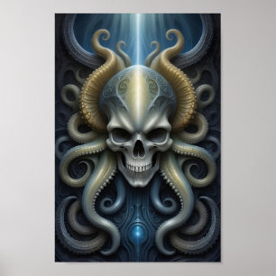 Poster Octopus do crânio alienígena - 001 - Fantasia Art