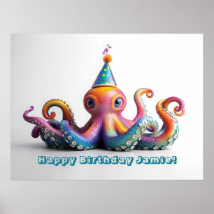 Poster Octopus do Partido - Design de Aniversário Bonito