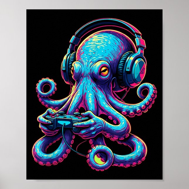 Poster Octopus Gaming Animal Video Games Funny Octopus  (Frente)