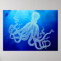 Octopus gigante venenoso no oceano azul profundo
