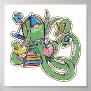 Poster Octopus Lendo livros