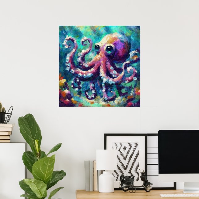 Poster Octopus Oil Painting NMaritime Beach (Escritório em casa)