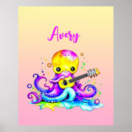 Poster Octopus personalizado de desenho animado tocando v