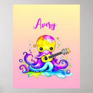 Poster Octopus personalizado de desenho animado tocando v