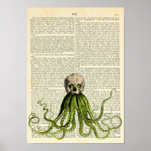 Poster Octopus Vestindo crânio, gótico, horror, arte escu