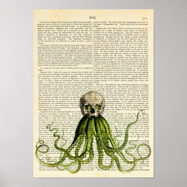 Poster Octopus Vestindo crânio, gótico, horror, arte escu (Frente)