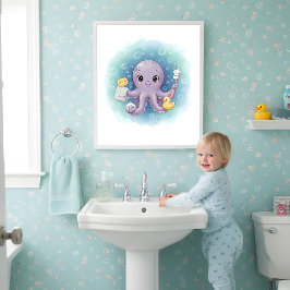 Poster Octopus Wash Station Kids Bathroom Wall Art