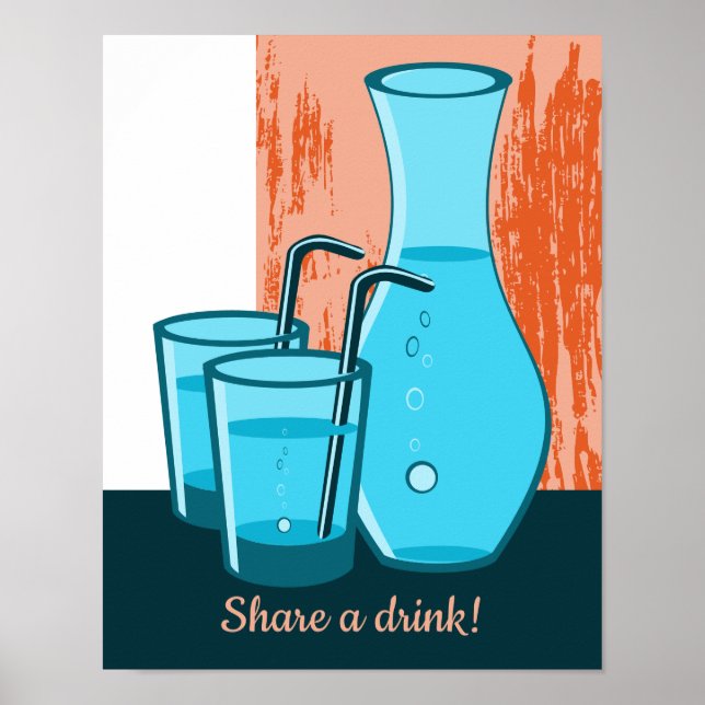 Poster Óculos Azuis, Canudo & Jarra Compartilhe uma Bebid (Frente)