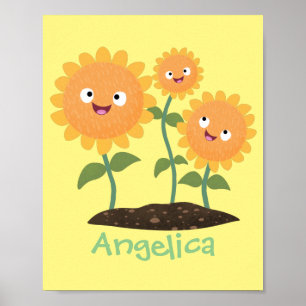 Poster Óculos bonitos girassóis felizes sorrindo ilustr