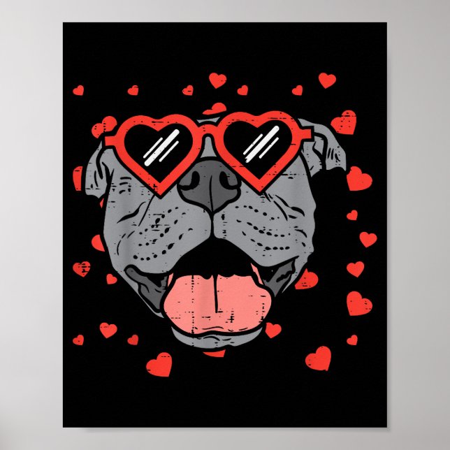 Poster Óculos Cardíacos Com Face Pitbull Dia de os namora (Frente)