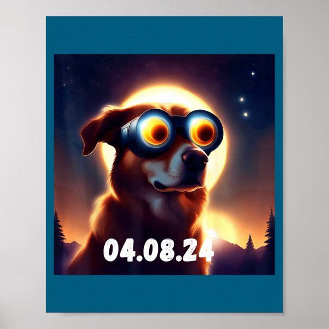 Poster Óculos de Eclipse Solar Total de Cachorro Engraçad (Frente)