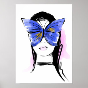 Poster Óculos de ilustração de moda com borboleta