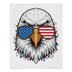 Pôster Óculos de Sol Águia Patriótica Camisa Vector Vinta