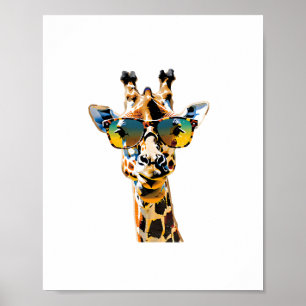 Poster óculos de sol de animal girafa com óculos de sol