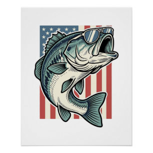 Pôster Óculos de Sol de Pesca de Bass Patrióticos Vetor V
