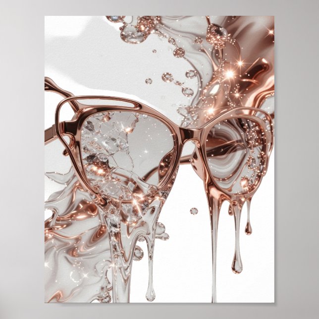 Poster ÓCULOS DE SOL Dourado Rosa COM RESPINGOS DE ÁGUA E (Frente)