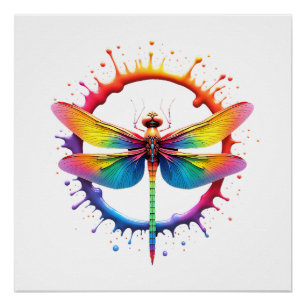 Pôster Óculos de Sol Estilo Tie Dye com Gráfico de Libélu