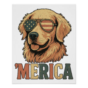 Pôster Óculos de Sol 'Merica do Golden Retriever