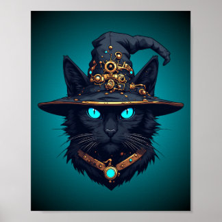 Poster Óculos de Sol Neon Halloween Mecha Gato Bruxa Cybe