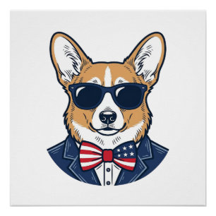 Pôster Óculos de Sol Patrióticos de Corgi Arte Vetorial V