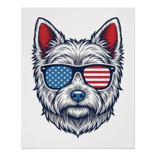 Pôster Óculos de sol patrióticos para cães Westie Arte ve