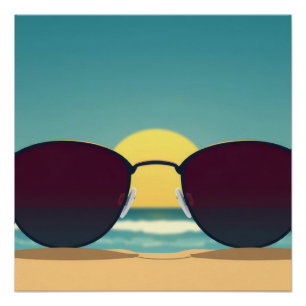 Pôster Óculos de Sol Retro de Praia e Sol