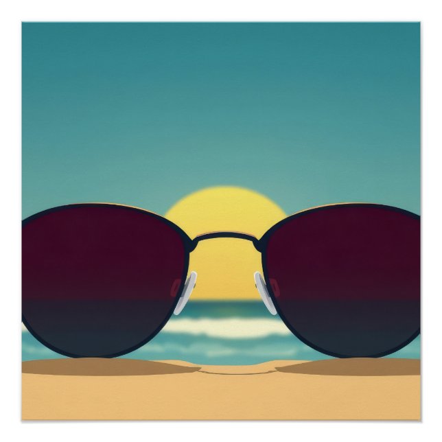 Pôster Óculos de Sol Retro de Praia e Sol (Frente)