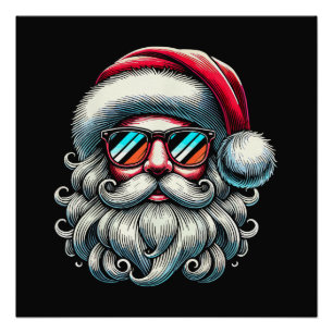 Pôster Óculos de Sol Retrô Rosto de Papai Noel Natal