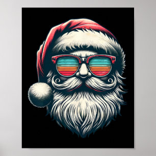 Poster Óculos de Sol Retro Rosto do Papai Noel Natal Xmas