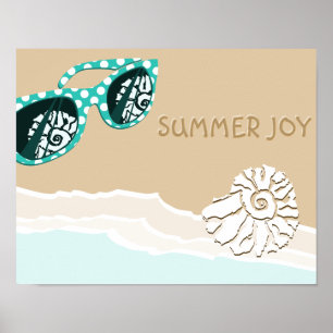 Poster Óculos de Sol Turquesa Concha no Banheiro da Praia