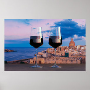 Poster Óculos de vinho com vista ao pôr do sol sobre La V