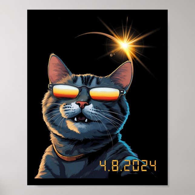Poster Óculos Eclipse Solar 2024 Vestindo Gatos Eclipse (Frente)