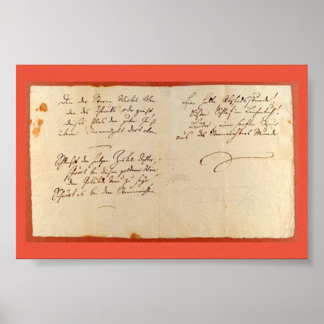 Poster Ode à Alegria (Schiller - Manuscrito Autografado) (Frente)