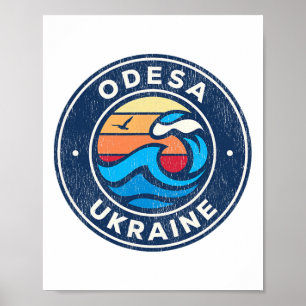 Poster Odesa Ucrânia Design de Ondas Náuticas Vintage