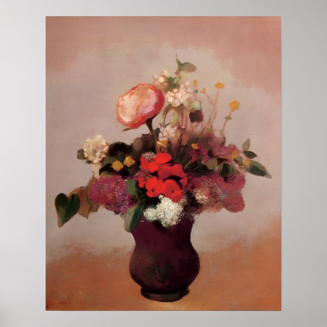Poster Odilon Redon - Flores em um Vaso Marrom, (Frente)