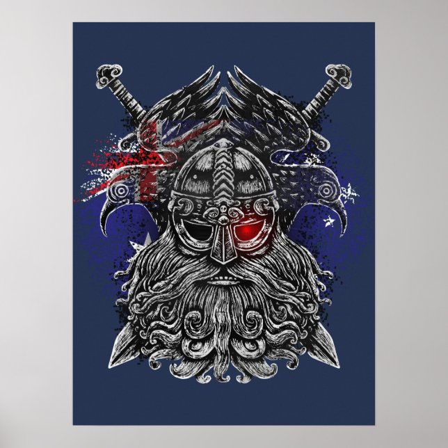 Poster Odin ravens espadas viking Mythology bandeira da A (Frente)
