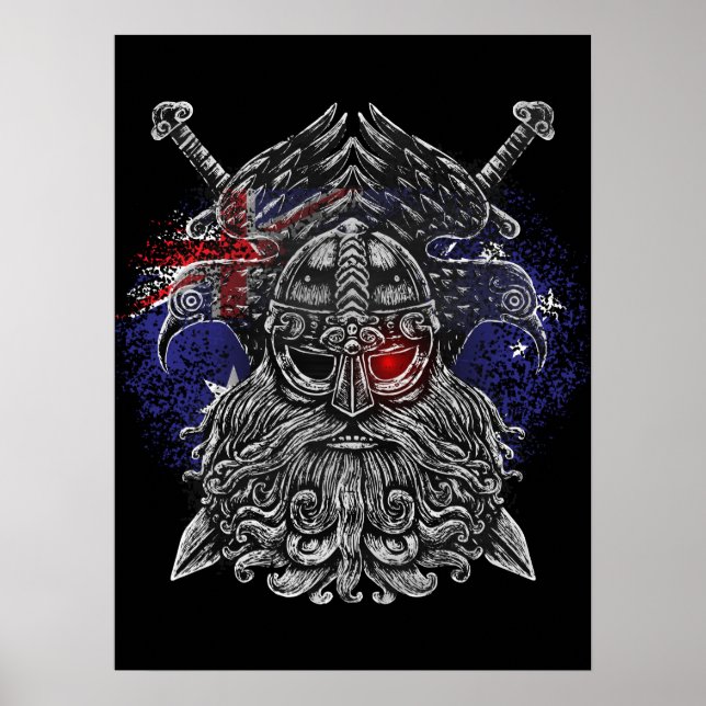 Poster Odin ravens espadas viking Mythology bandeira da A (Frente)