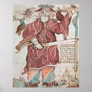 Poster Odin, with his two crows, Hugin  and Munin