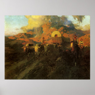 Pôster Oeste americano do vintage, por terra fuga por