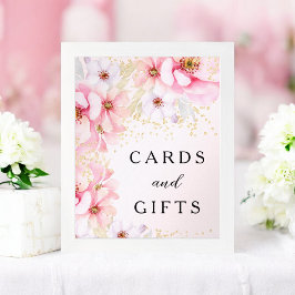 Poster Ofertas de Cartões Dourados Florais Elegantes Rosa