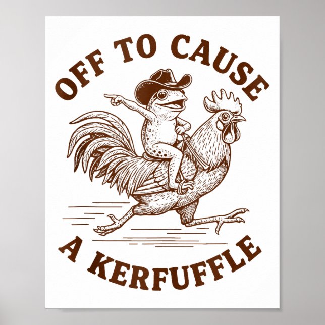 Poster Off To Cause A Kerfuffle Funny Cowboy Frog Riding  (Frente)