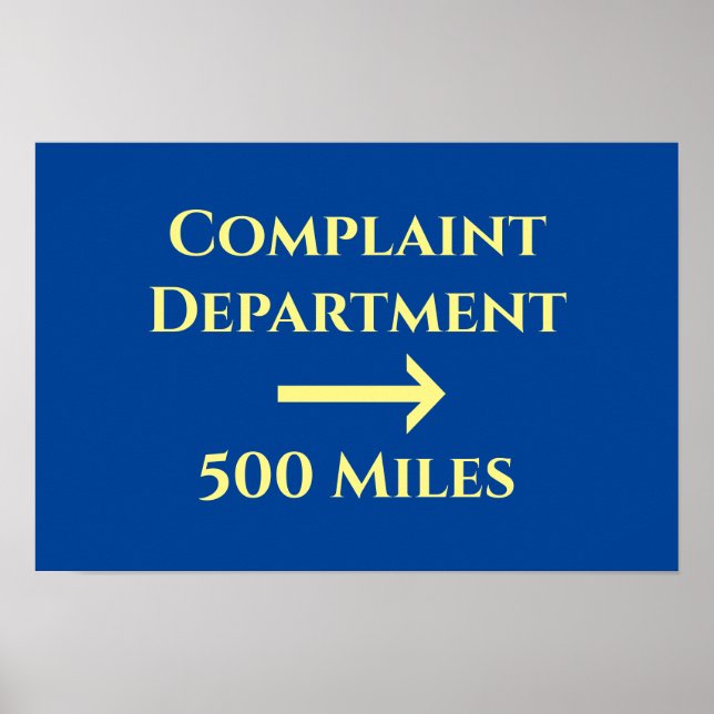 Poster Office Humor Funny Complaint Department 500 Miles (Frente)