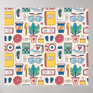 Poster Office Stationery: Textura sem costura Quirky