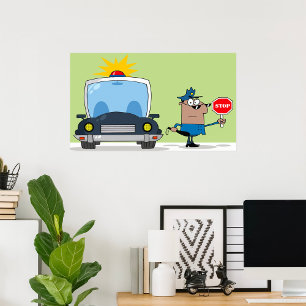 Poster Oficial de polícia de desenho animado segurando pl