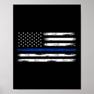 Poster Oficial de Polícia EUA Bandeira Americana Linha Az