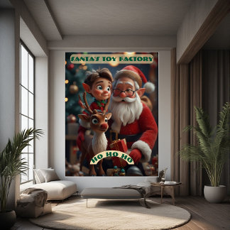 Pôster Oficina de brinquedos do Papai Noel vintage com el